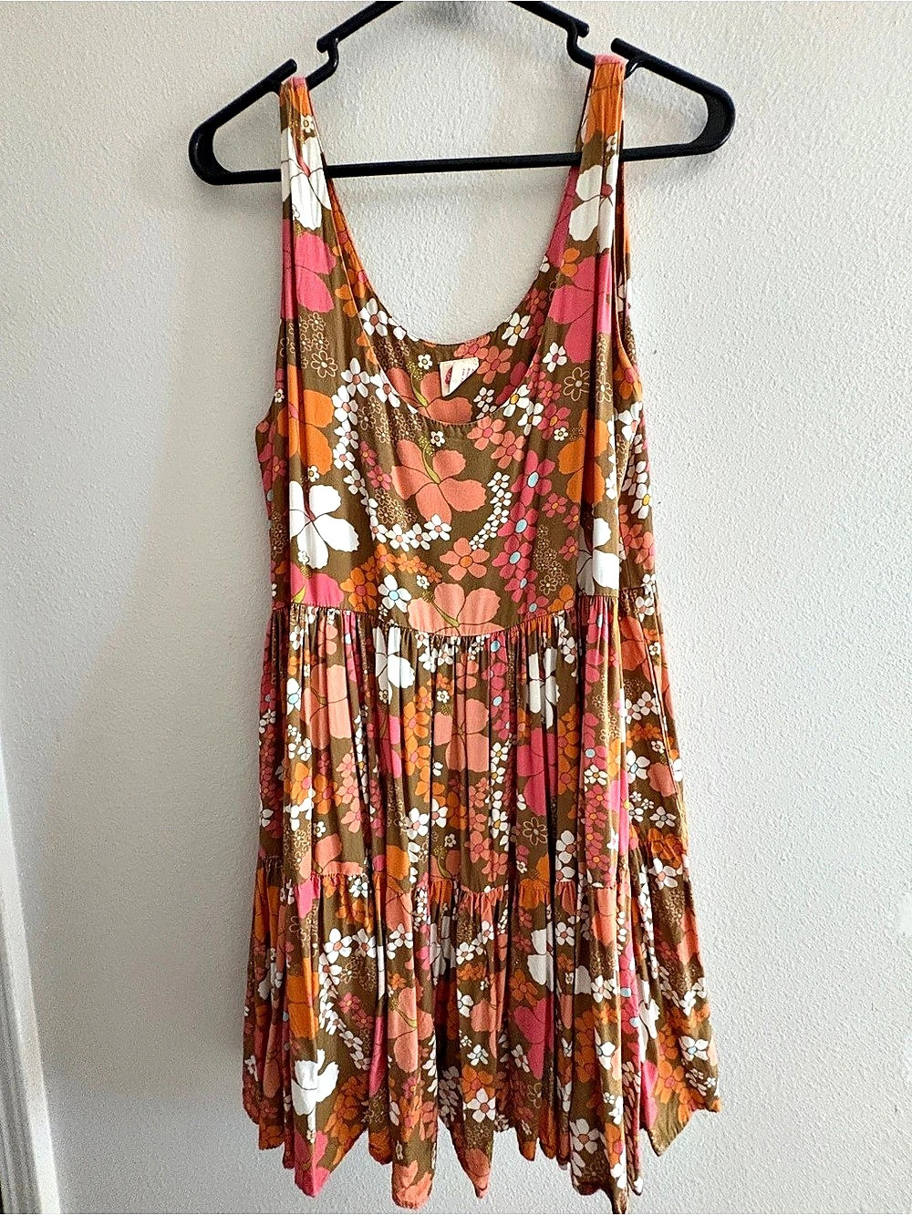 Eternal Summer Hawaii Isabella Floral Mini Dress in Brown & Pink Size Small